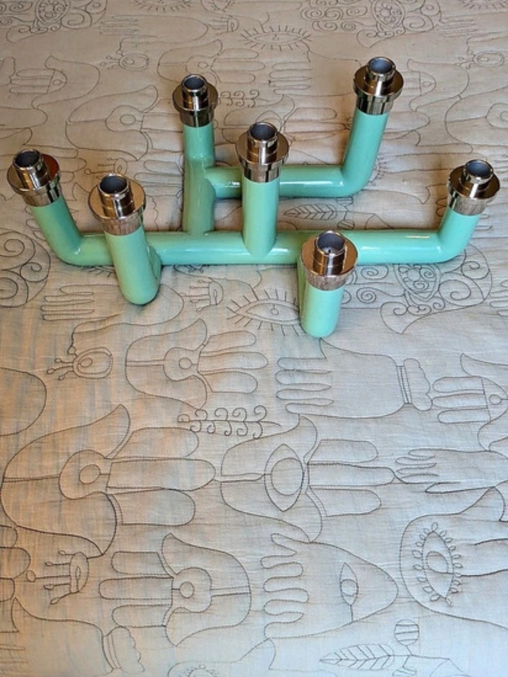 Jonathan Adler Pompidou Candelabra Green & Silver Candle Holder Set
